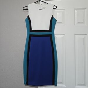 Calvin Klein Teal and Blue Colorblock Midi Dress